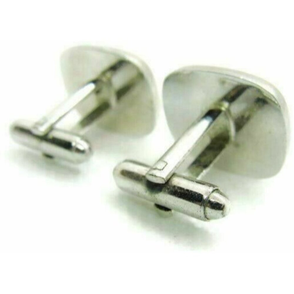 Men Vintage Cufflinks Rectangle Black Enamel Star Center Bullet Silver To - Picture 10 of 12